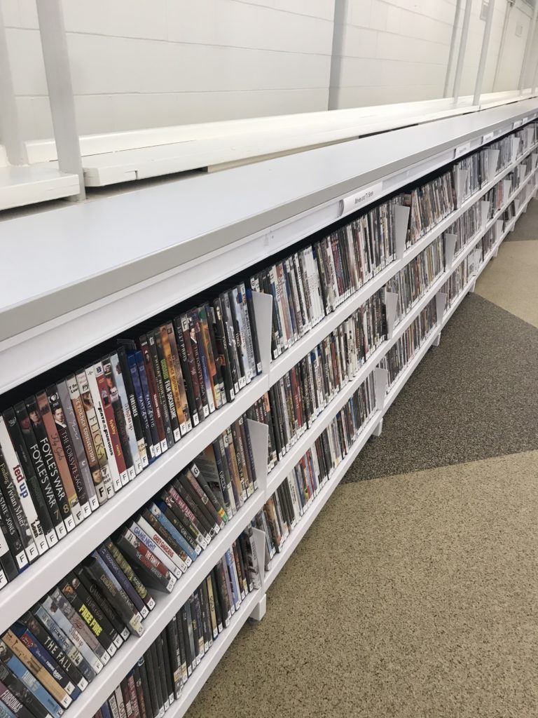 Long shelves of DVD cases