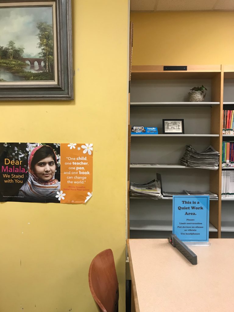 Chair at a table labeled as a quiet work area